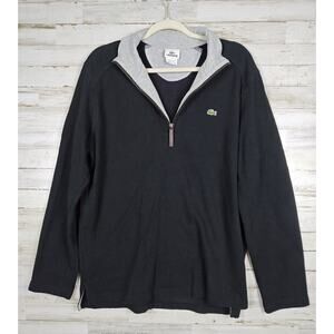 Lacoste Sweater men's Size 5 Large 1/4 Zip Black Long Sleeve Pullover Mock Neck